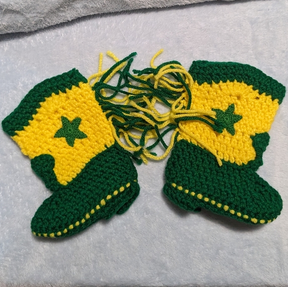 Handmade Knit Western Cowboy Fringe Booties Yellow Green Infant OS - Picture 3 of 8
